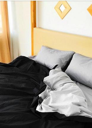 Двуспальный однотонный комплект постельного белья " серый, черный ",  бязь голд  люкс "виталина"