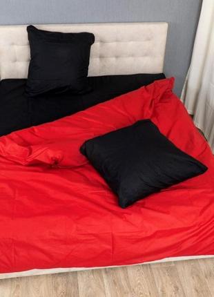 Семейный однотонный комплект постельного белья " красный, черный ", бязь голд  люкс "виталина"1 фото