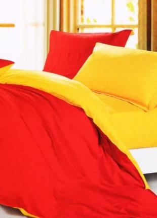 Полуторний однотонний комплект постільної білизни "червоний, жовтий", бязь голд люкс "віталіна"