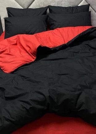 Семейный однотонный комплект постельного белья " черный, кораллово красный ", бязь голд  люкс "виталина"1 фото