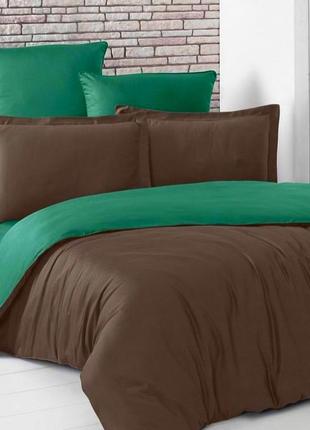 Двуспальный однотонный комплект постельного белья "зеленый изумрудный, коричневый", бязь голд люкс "виталина"