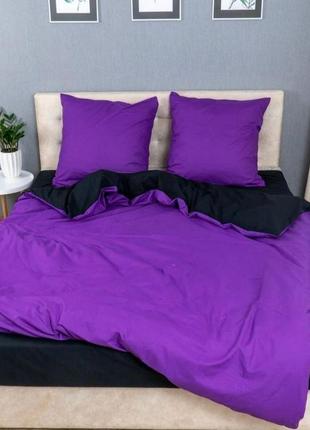 Двуспальный однотонный комплект постельного белья  "черный, сиреневый, фиолетовый", бязь голд  люкс "виталина"