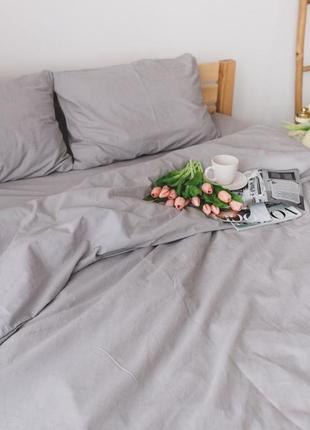 Двуспальный однотонный комплект постельного белья " серый ", бязь голд люкс "виталина"