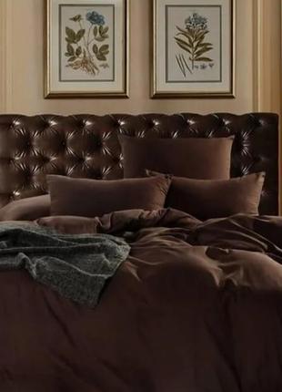 Двуспальный однотонный комплект постельного белья "коричневый, шоколадный", бязь голд люкс "виталина"1 фото