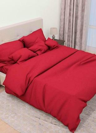 Полуторный однотонный комплект постельного белья " красный ", бязь голд  люкс "виталина"