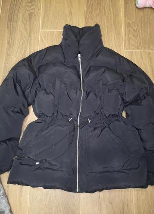 Трендовая объемная, черная куртка - пуховик оверсайз, boohoo, 14р2 фото