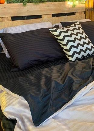 Полуторный комплект постельного белья " черный, белый ", страйп сатин "виталина"