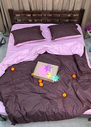 Полуторний комплект постільної білизни "коричневий, рожевий, шоколадний", страйп сатин "віталіна"