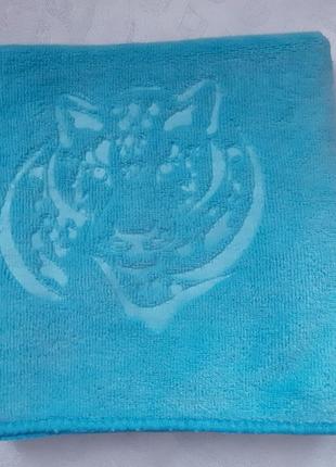 Полотенца (рушники) для рук, кухня, лицо 35*75 микрофибра махра синий, голубой "тигр"