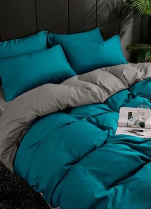 Двуспальный однотонный комплект постельного белья " серый, зелено синий ", бязь голд  люкс "виталина"