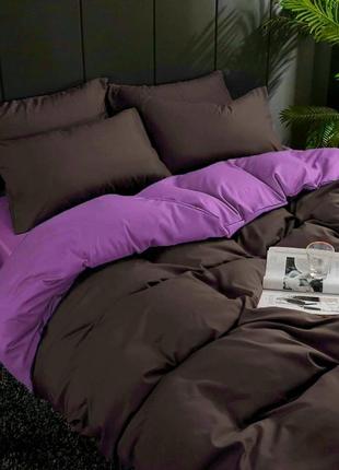 Двуспальный однотонный комплект постельного белья " коричневый, лиловый ",  бязь голд  люкс "виталина"1 фото