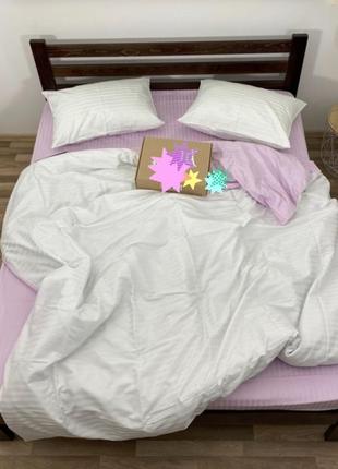 Двоспальний комплект постільної білизни "білий, рожевий, лавандовий", страйп сатин "віталіна"