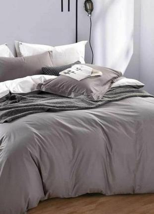 Євро однотонний комплект постільної білизни "сірий, білий", бязь голд люкс "віталіна"