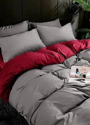 Євро однотонний комплект постільної білизни "сірий, червоний бордовий", бязь голд люкс "віталіна"