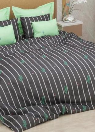 Детский, подростковый полуторный комплект постельного " кактусы, полоски ", бязь голд люкс  "виталина"