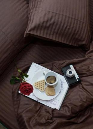 Двуспальный комплект постельного белья " коричневый, шоколадный ", страйп сатин "виталина"1 фото