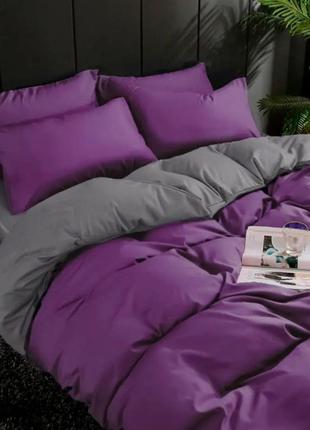Евро однотонный комплект постельного белья " лиловый, серый, фиолетовый ", бязь голд  люкс "виталина"