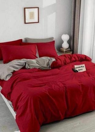 Полуторный однотонный комплект постельного белья " красный бордовый, серый ", бязь голд люкс "виталина"