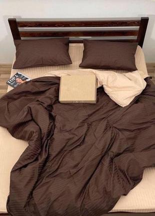 Полуторный комплект постельного белья " коричневый, бежевый, шоколадный ", страйп сатин "виталина"