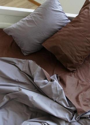 Семейный однотонный комплект постельного белья " серый, коричневый ", бязь голд  люкс "виталина"1 фото