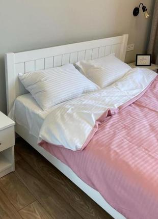 Полуторный комплект постельного белья " белый, розовый ", страйп сатин  "виталина"1 фото