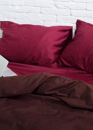Двоспальний однотонний комплект постільної білизни "коричнева, бордова, червона", бязь голд люкс "віталіна"