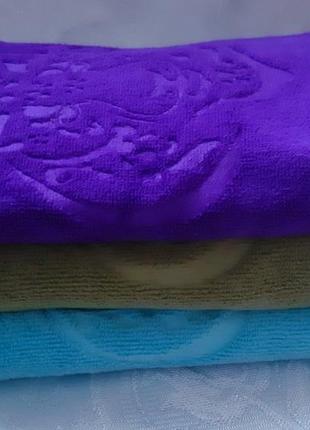 Полотенца (рушники) для рук, кухня, лицо 35*75 микрофибра махра синий, зеленый, сиреневый "тигр"1 фото