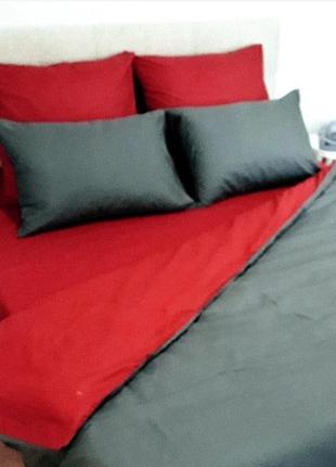 Сімейний однотонний комплект постільної білизни "сірий, червоний", бязь голд люкс "віталіна"