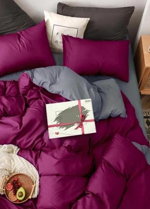Полуторный однотонный комплект постельного белья " бордовый, серый ", бязь голд  люкс "виталина"1 фото