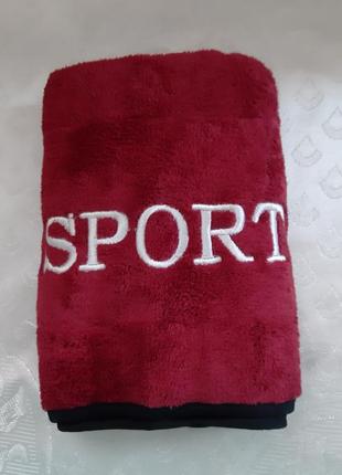 Полотенца (рушники) для рук, кухня, лицо 35*75 микрофибра махра  красный "спорт"1 фото