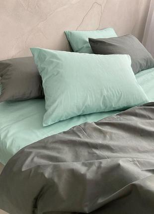 Семейный однотонный комплект постельного белья " серый, бирюзовый ", бязь голд  люкс "виталина"