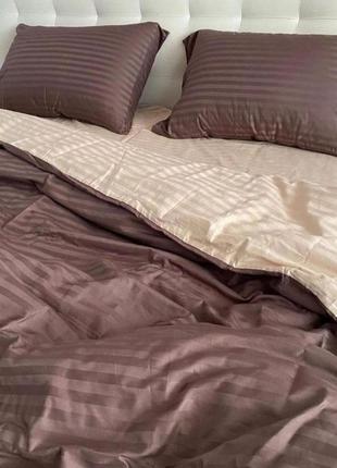 Двуспальный комплект постельного белья " коричневый, шоколадный, кофейный ", страйп сатин "виталина"1 фото