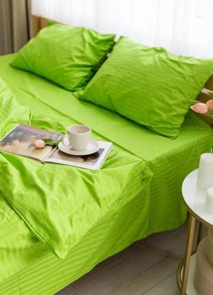 Полуторный комплект постельного белья " салатовый, зеленый ", страйп сатин  "виталина"1 фото