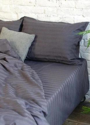 Двуспальный комплект постельного белья " графитовый, серый, темно-серый ", страйп сатин  "виталина"