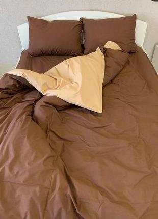 Однотонный евро комплект постельного белья " бежевый, коричневый ", бязь голд  люкс "виталина"1 фото