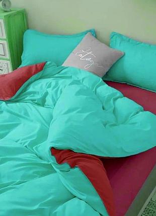 Евро однотонный комплект постельного белья " красный, салатовый, бирюзовый ", бязь голд  люкс "виталина"