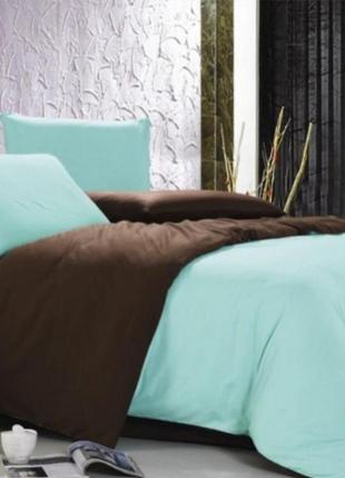 Семейный однотонный комплект постельного белья " коричневый, бирюзовый ", бязь голд  люкс "виталина"1 фото