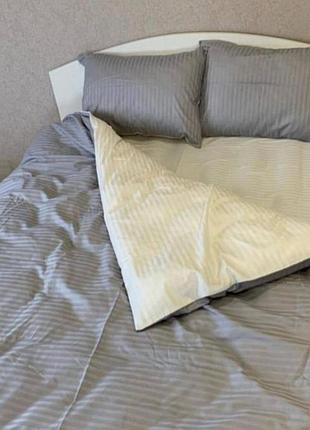 Полуторний комплект постільної білизни "сірий, білий", страйп сатин "віталіна"