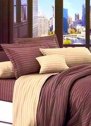 Полуторный комплект постельного белья " коричневый, бежевый, шоколадный ", страйп сатин  "виталина"