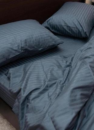 Двуспальный комплект постельного белья " графитовый, серый ", страйп сатин "виталина"