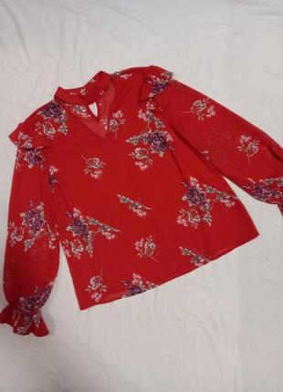 Розкішна шифонова блуза блузка червоного кольору3 фото
