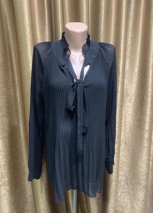 Плиссированная черная шифоновая легкая блузка/рубашка , италия, размер 2xl