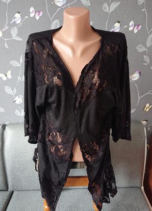 Женская черная накидка с кружевом р.44 /46 блузка кофта кардиган1 фото