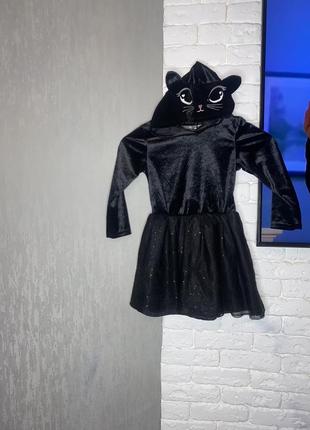 Велюрова сукня з капюшоном киці костюм котика на дівчинку h&m