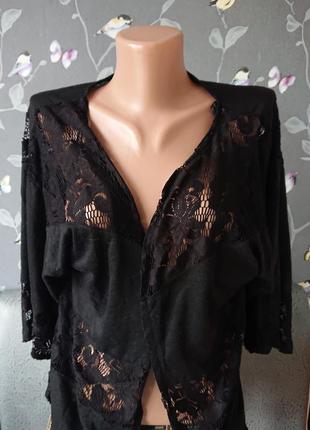 Женская черная накидка с кружевом р.44 /46 блузка кофта кардиган3 фото