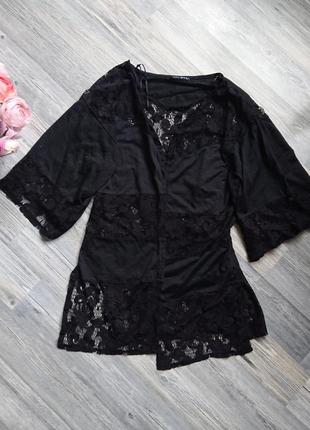 Женская черная накидка с кружевом р.44 /46 блузка кофта кардиган4 фото