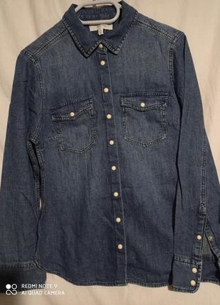 2. джинсовая хлопковая синяя рубашка на кнопках хлопок бавовна бавовняна2 фото