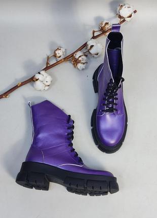 Стильные фиолетовые кожаные ботинки цвет по выбору5 фото