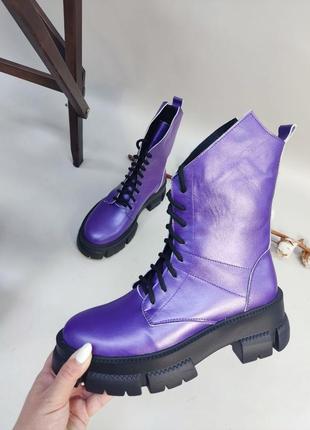Стильные фиолетовые кожаные ботинки цвет по выбору1 фото