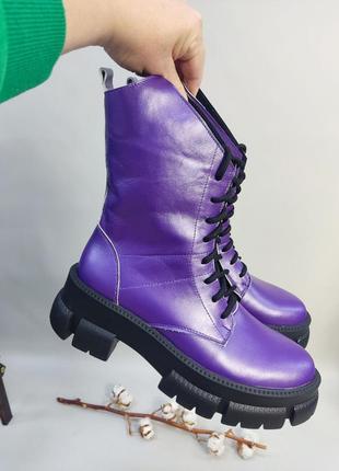 Стильные фиолетовые кожаные ботинки цвет по выбору4 фото